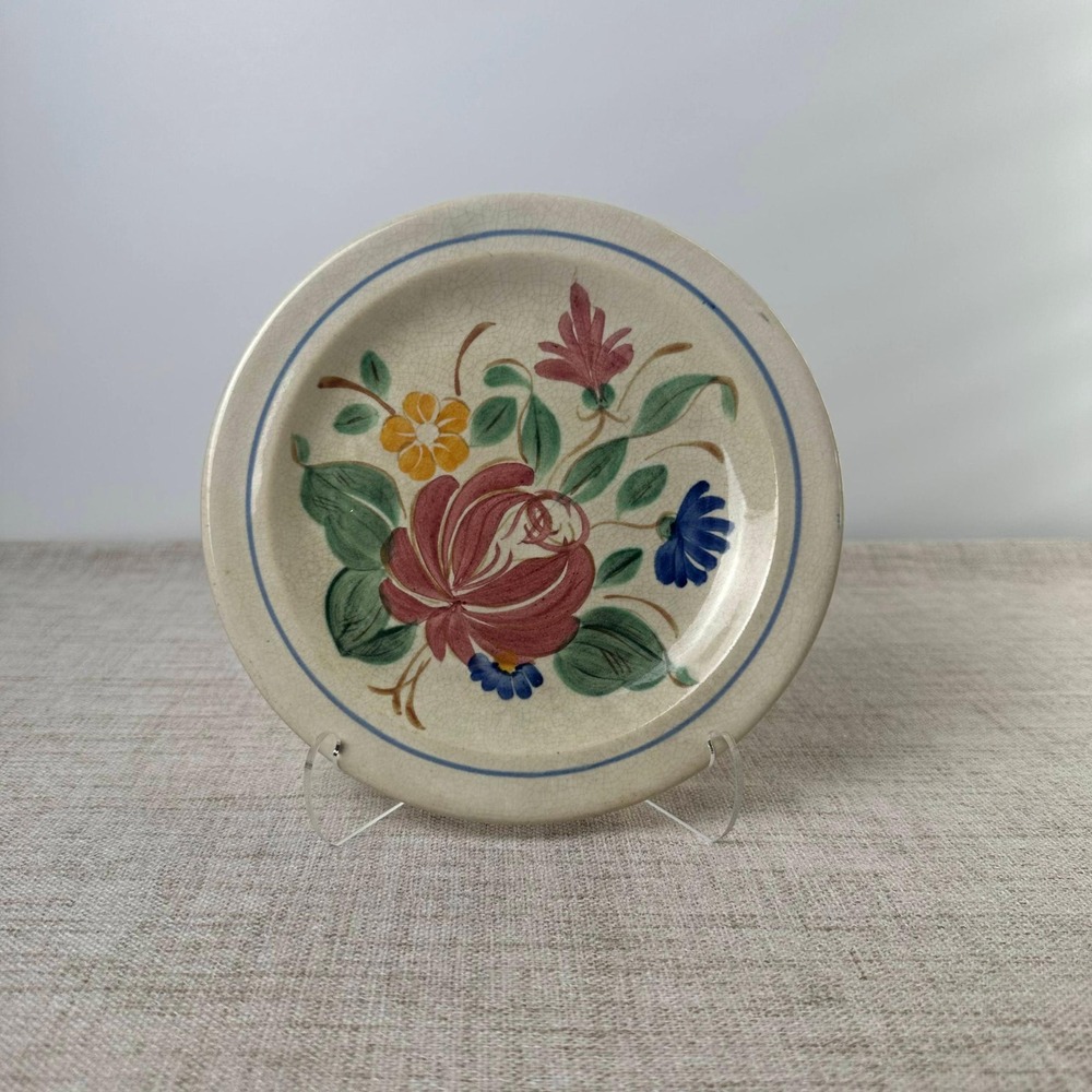 Vintage Regina Pottery Mexico Floral Plate Hand Painted Folk Art 7"